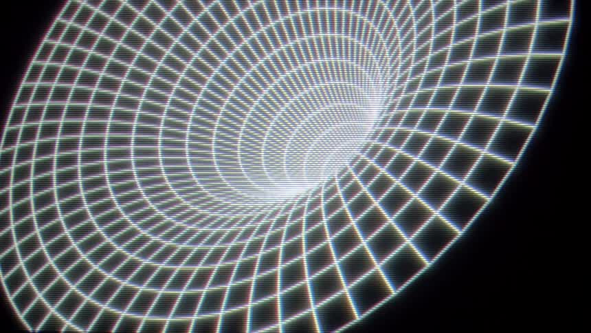 Digital artwork of a large black and white funnel