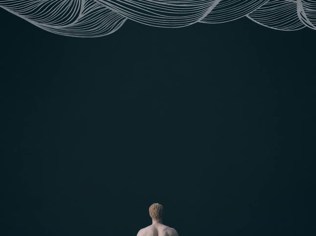 The video features a minimalist animation of a person viewed from behind standing before a dark background with stylized white waves at the top the watermark filmsupply is centered on the screen throughout the short duration