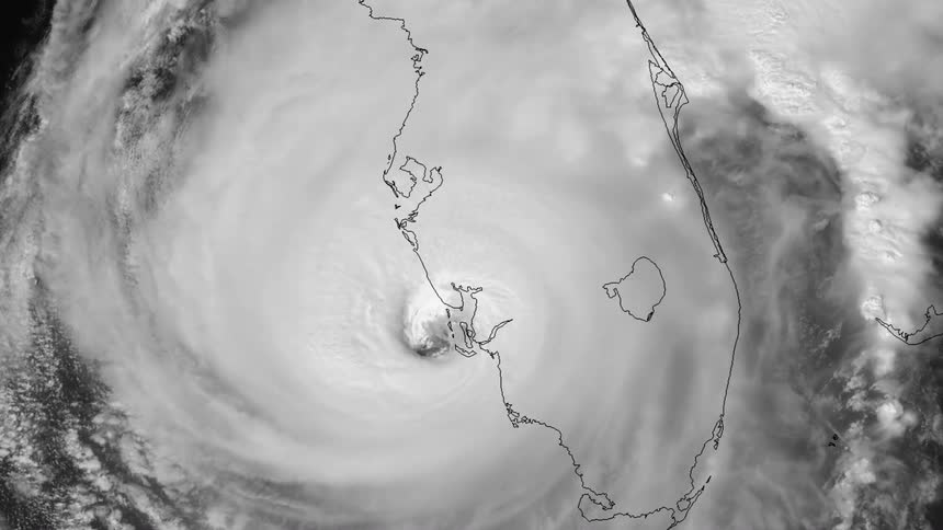 The first is a static thin black outline representing the coastline and borders of the florida peninsula which allows viewers to track the storms position relative to landthe second set of lines are the dynamic swirling bands of clouds that form th