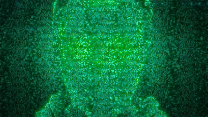 A cgi face with glowing eyes