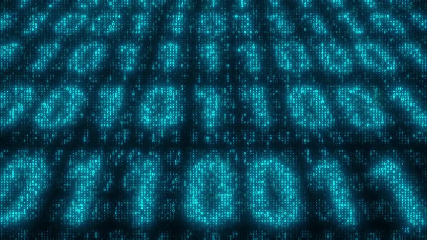 Digitized image of a wall of ones and zeros changing and expanding