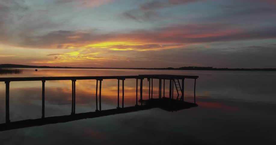 Orange and yellow colors in the sky after sunset over a lake
