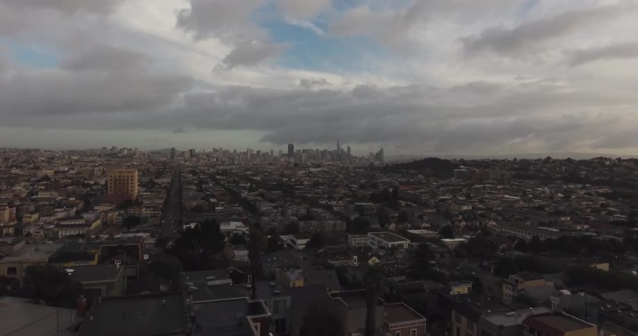 Aerial view of a large city on a cloudy day