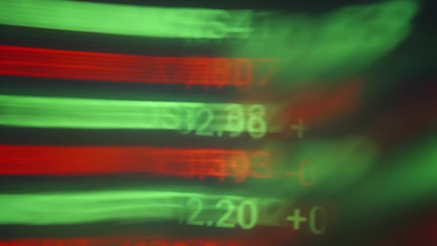 The video features a blurry fastmoving display of stock market tickers and financial data shown in red and greenfamiliar company symbols like aapl and msft flicker across the screen alongside fluctuating numbers and percentage changes