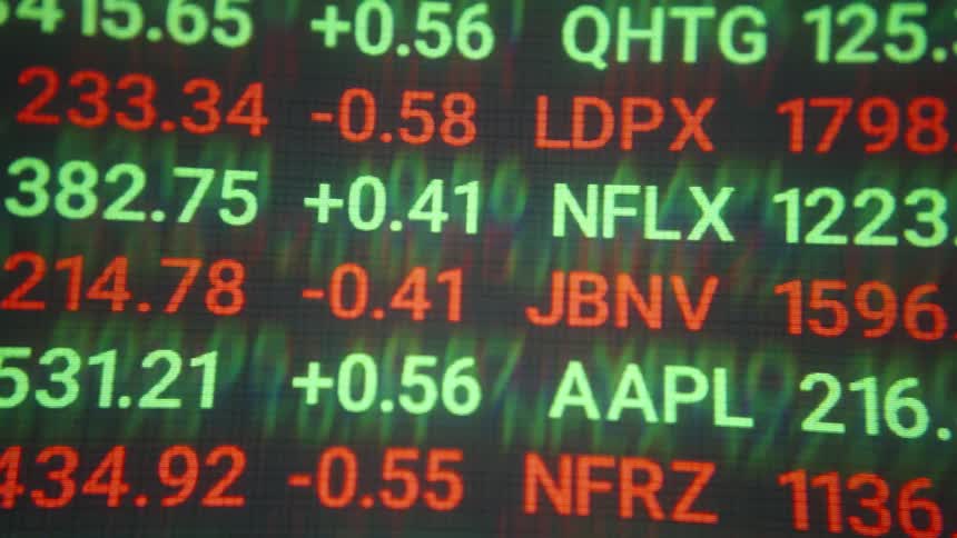 The numbers on the stock ticker are changing rapidly