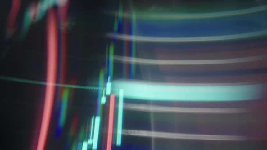 A digital screen showing stock market price chart