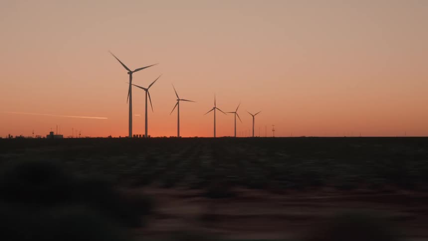 The desert is lined with windmills