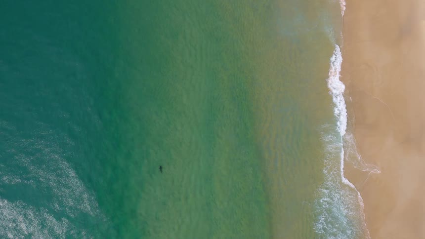 Clear water waves roll in to shore and over the beach