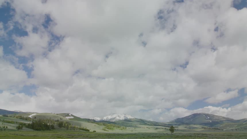 Snowcapped mountains under cloudy sky above green valley