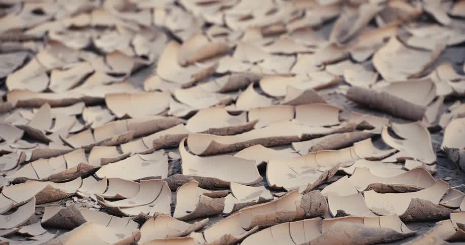 A view of dried dirt peeling in the desert