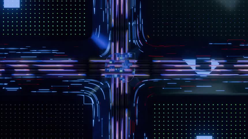 An animation of purple and pink lines