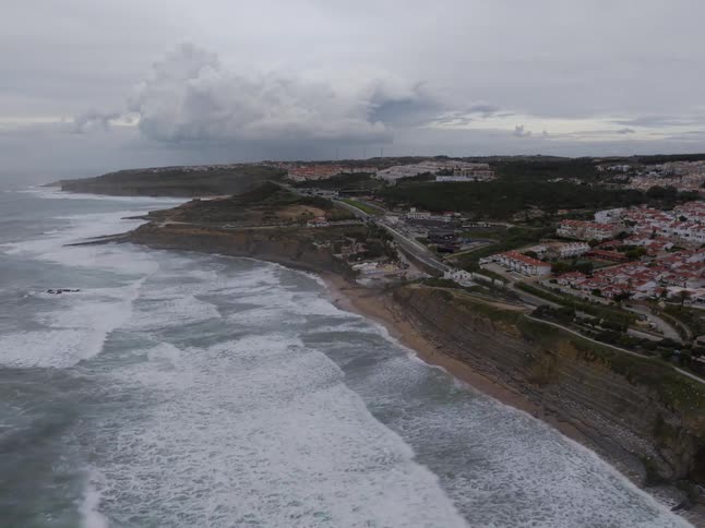 An aerial view of the coast wtih cliffs