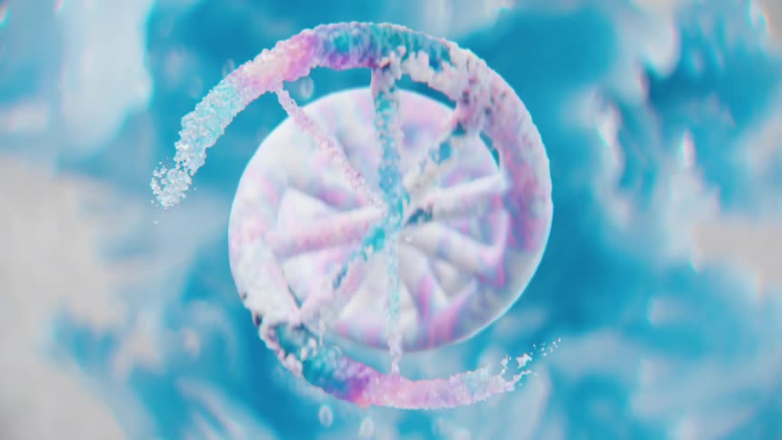 Spiral molecule representation floating in a blue environment