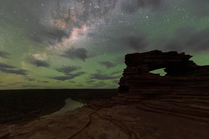Stars fill the sky over the canyon