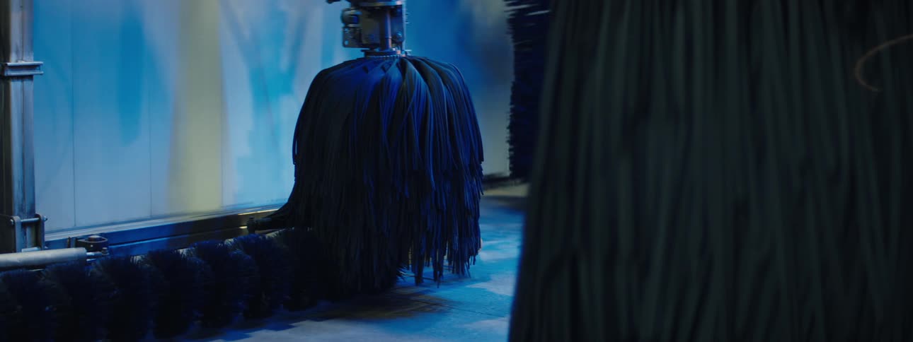 The bristles spin in the car wash