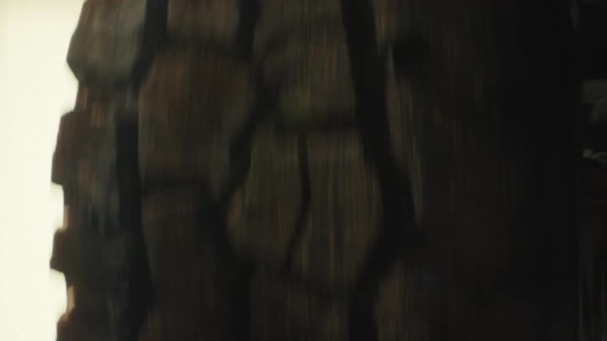 A tire outdoors on a vehicle