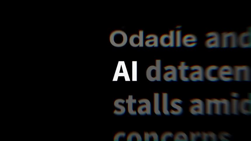 The video features a series of rapid closeup transitions focusing on news headlines and text related to artificial intelligence it highlights ais role in various sectors specifically mentioning its use in social media and the uks national health ser