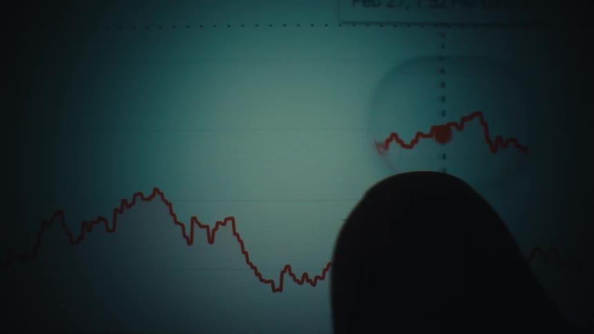 Red line chart shows variation of financial values over time