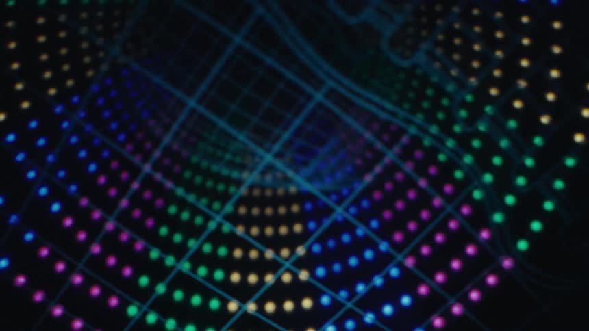 The orb of colored dots is by the grid