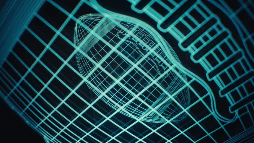 An animation of american football displayed on a dark screen