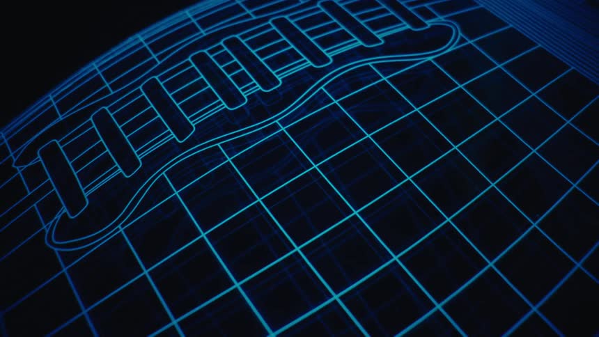 Glowing digitized neon lines changing colors and forming the shape of a football