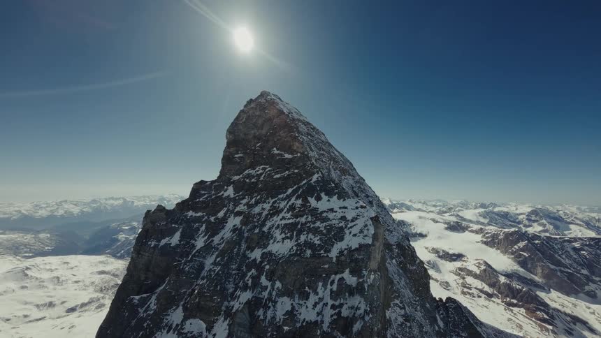 Aerial View of the Summit of the Matterhorn with the Sun Shining Brightly