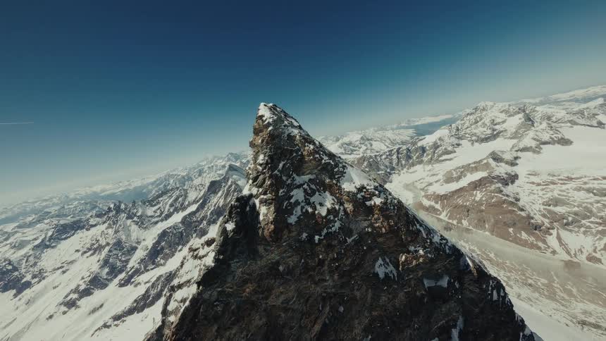 Drone Shot of the Summit of the Swiss Matterhorn