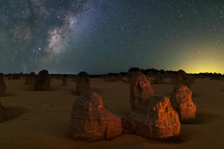 The milky way moves across the sky as the night goes on