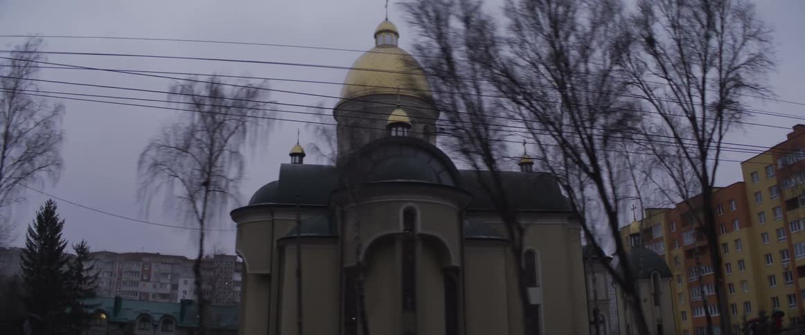 A domed building is in the city