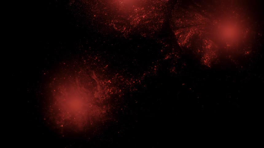 Abstract red cosmic nebula and star particles slowly expand across the vastness of deep space
