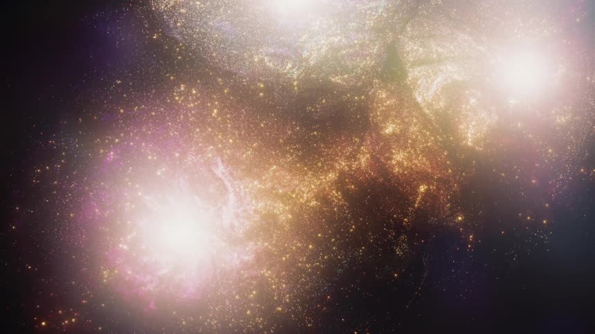 A slow reveal of a vast, colorful galaxy filled with sparkling stars and brilliant nebulas