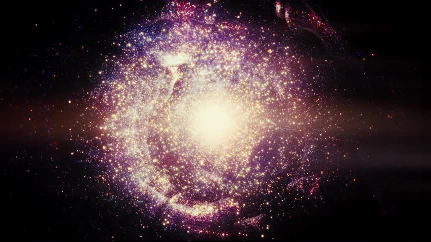 A mesmerizing view of a sparkling, colorful galaxy slowly rotating in the vastness of deep space