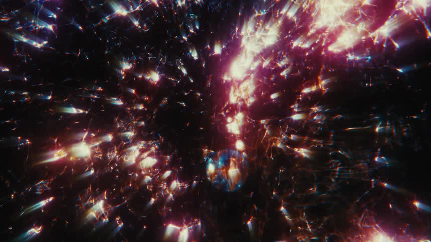 Vibrant and abstract visualization of traveling through a galaxy or a colorful nebula