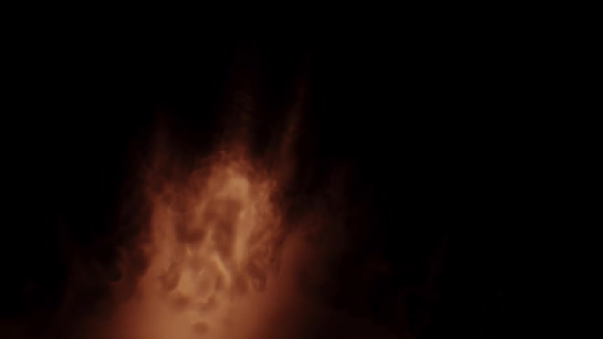 A mysterious, fiery orange cloud of smoke billows slowly in the dark