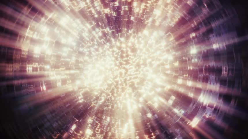 A radiant core of energy emits powerful beams of light through a textured, cosmic sphere