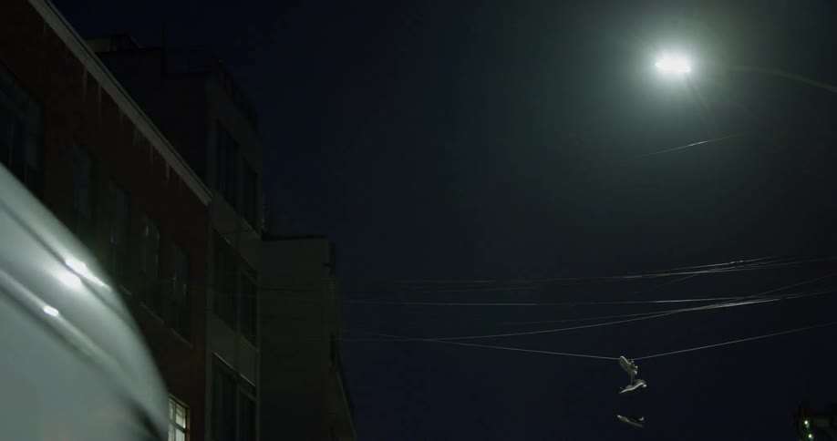A single street light is by a building