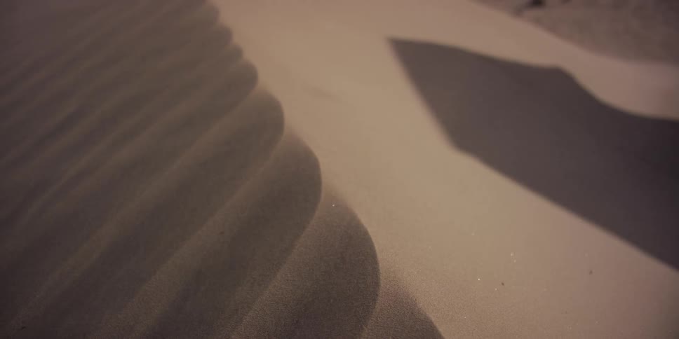 A mesmerizing close-up of sand blowing gently over the textured ripples of a desert dune