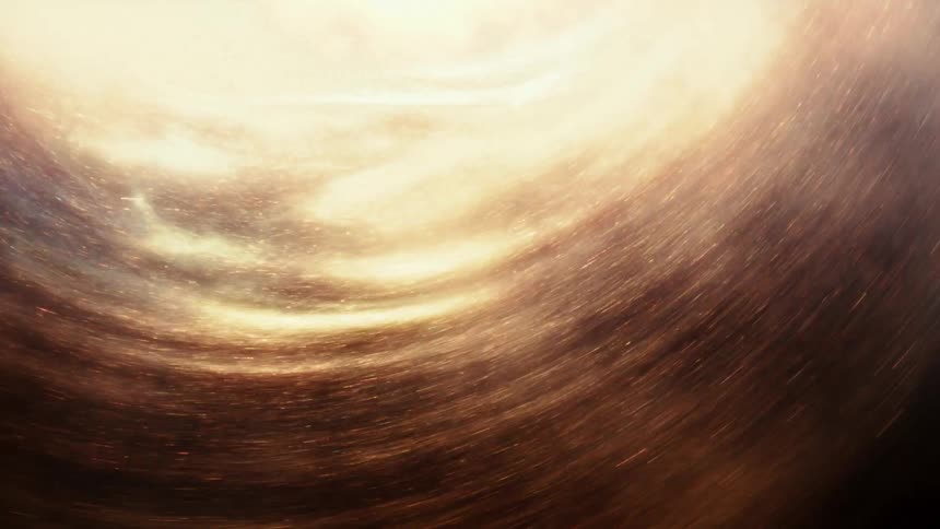A mesmerizing abstract animation of a swirling vortex of luminous golden particles in space
