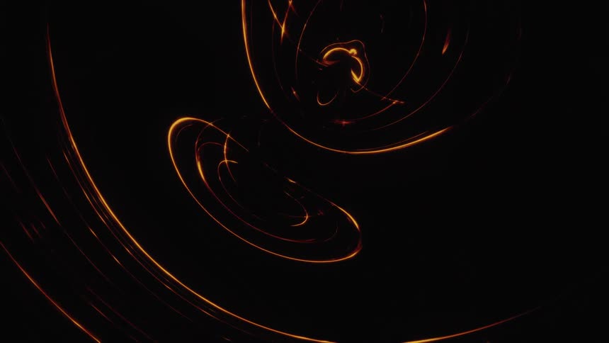 Flowing ribbons of abstract golden light create waves and spirals against a black background