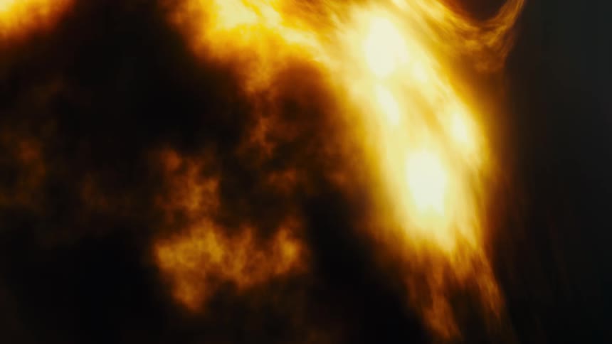 Ethereal golden light expands through dark, swirling cosmic clouds in an abstract animation