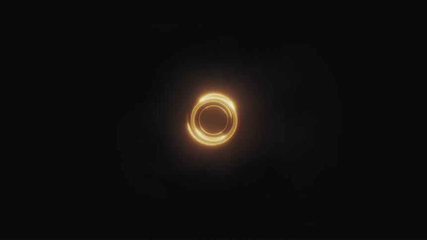 A mesmerizing CGI animation shows a supermassive black hole with its golden accretion disk slowly appearing from the darkness of space