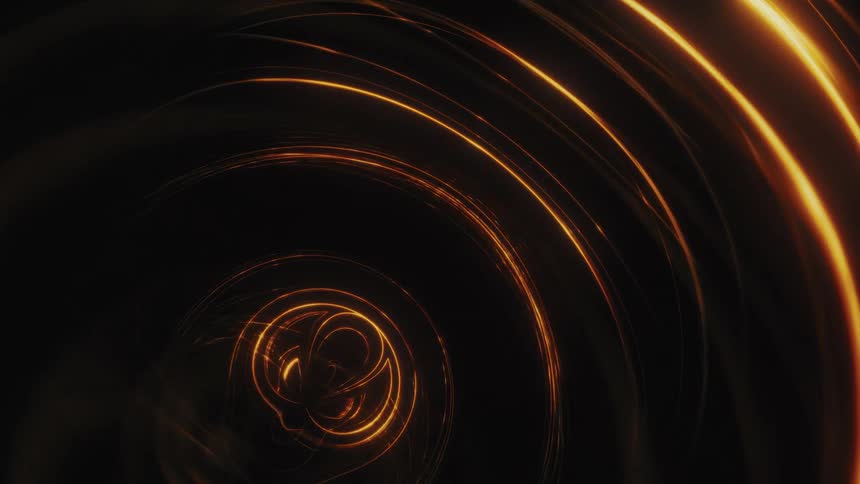 Abstract glowing orange lines swirl and morph into intricate patterns against a dark background