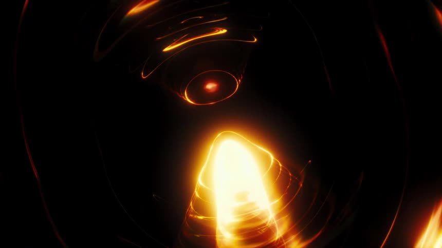 An abstract animation of a glowing golden ring transforming into a swirling vortex of energy that culminates in a brilliant flash of light