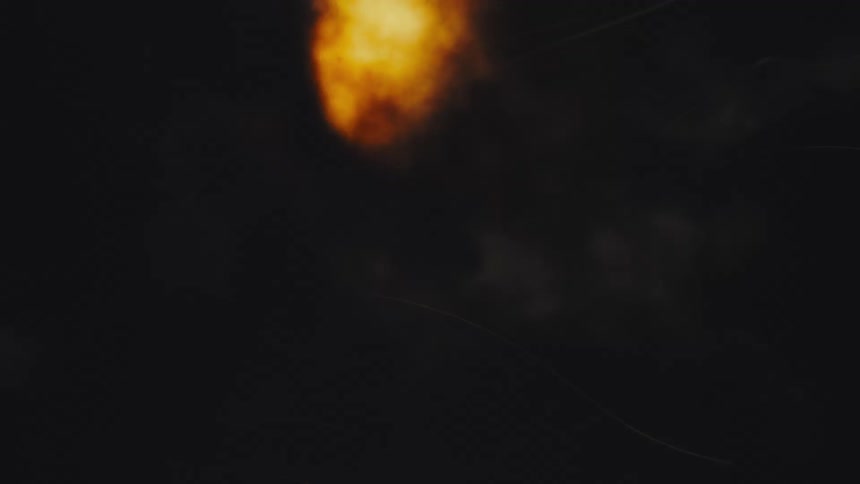 Abstract animation of a chaotic battle with fiery explosions and streaks of light against a dark background