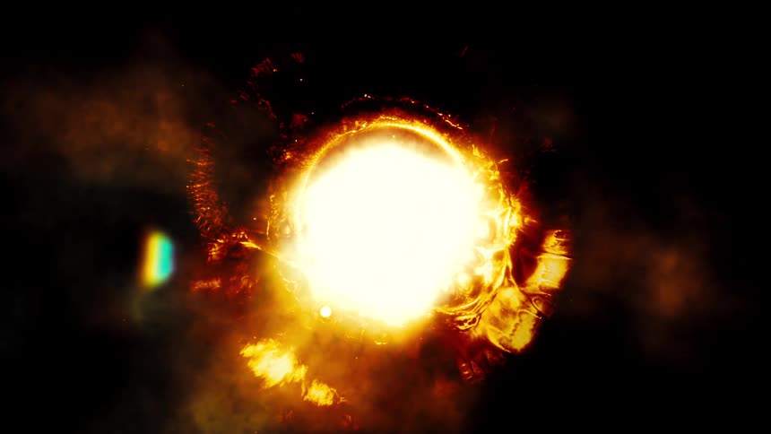 A glowing, fiery orb expands and intensifies, simulating a cosmic supernova or the birth of a star in deep space