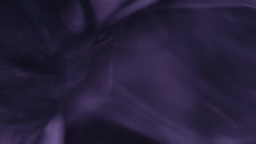 Ethereal purple and blue smoke drifts across a dark background with floating particles