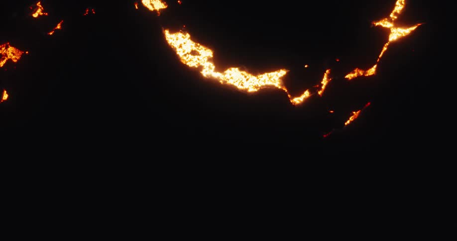 A fiery crackle effect burns slowly across a black screen revealing glowing embers