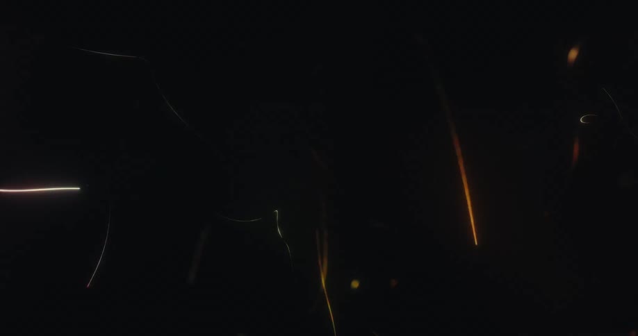 Abstract background of dynamic, glowing light streaks and trails moving erratically against a black background