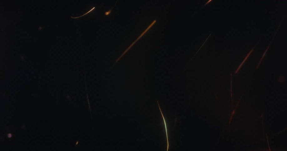 Abstract glowing light trails of various colors streak and curve chaotically against a dark background