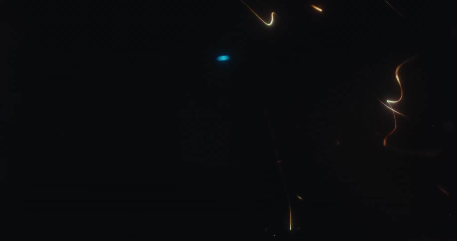 An energetic animation of abstract, colorful light streaks and glowing sparks flying through the darkness